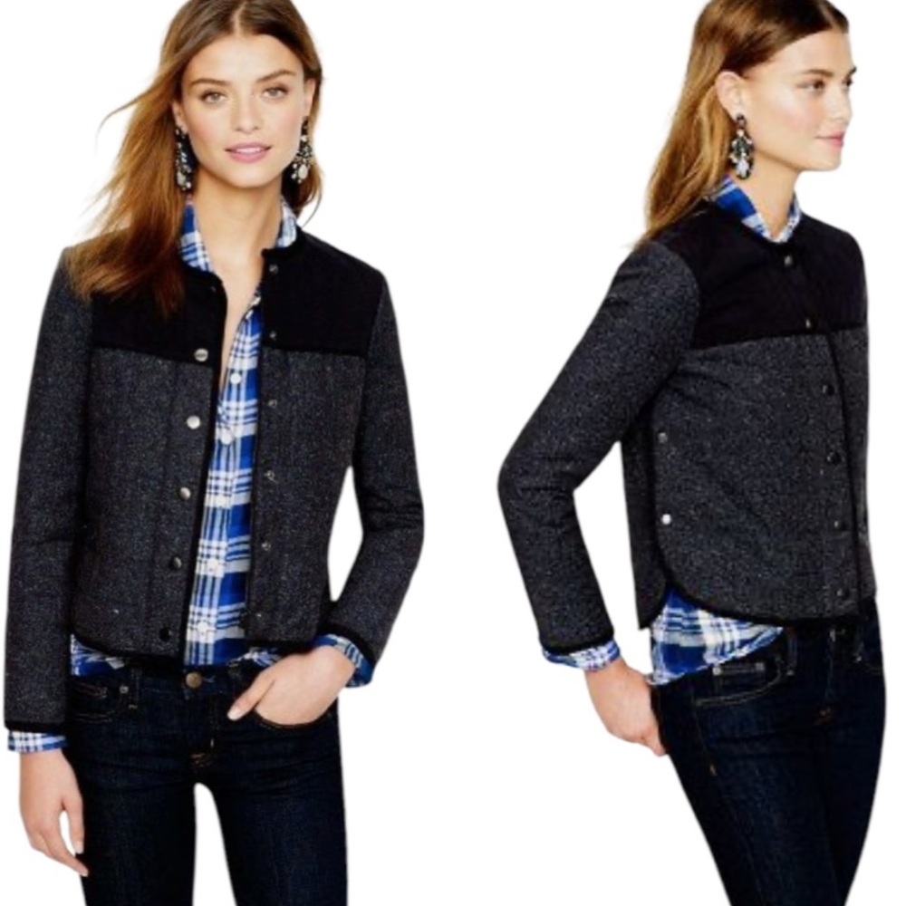 J. Crew Black Quilted Herringbone Adjustable Snap Sides Cropped Jacket - 8T